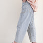 Ladies Easel Striped Washed Twill Low Slug Jeans - Washed Denim