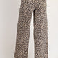 Ladies Easel Animal Print Washed Twill Pants - Camel