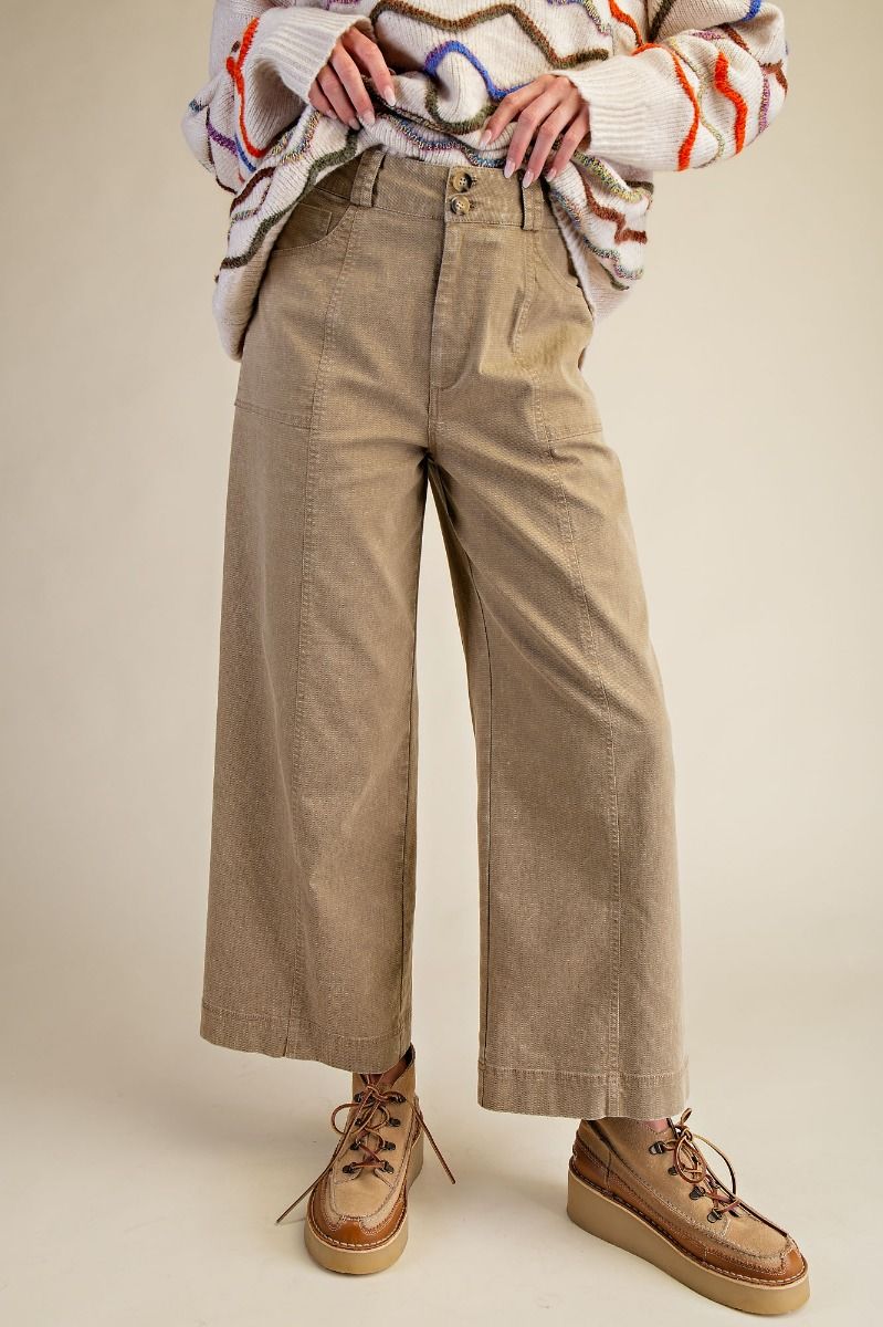 Ladies Easel Washed Stretch Woven Pants - Golden Kiwi