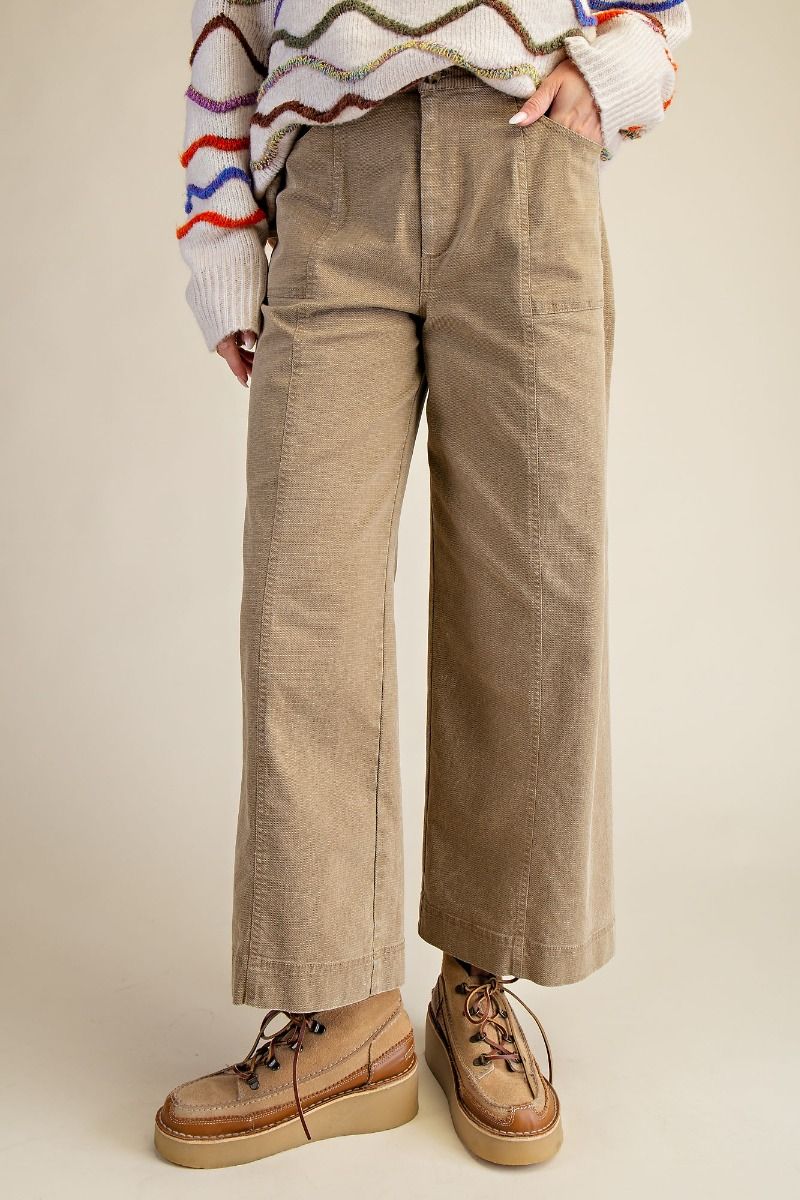 Ladies Easel Washed Stretch Woven Pants - Golden Kiwi