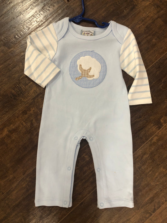 Boys Fuzzy Cotton Boll on Blue Romper by Three Sisters