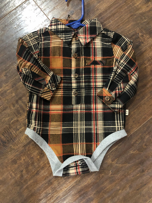 Boys Brown Plaid Onesie or Top by Me & Henry