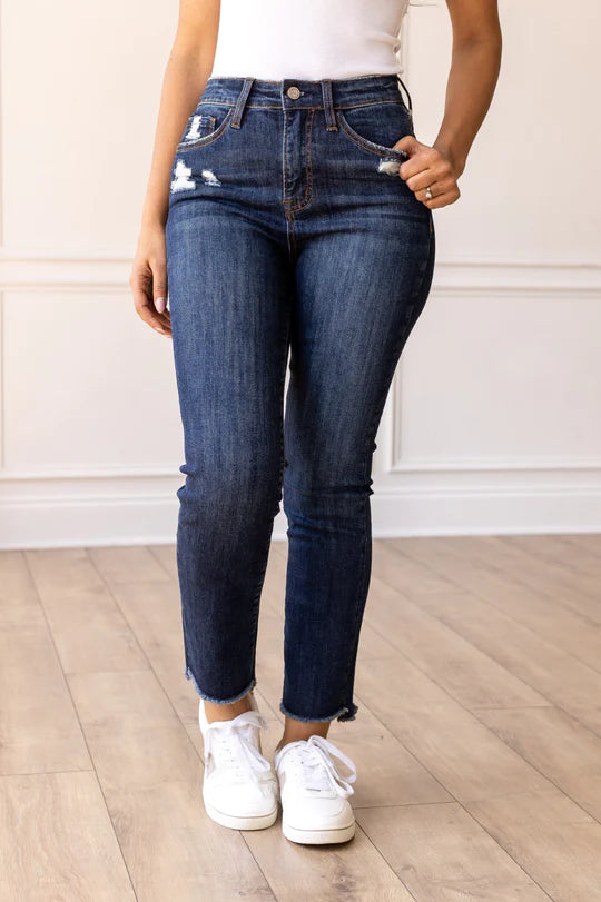 Ladies Grace & Emma The Juliette Dark Wash Distressed Jeans