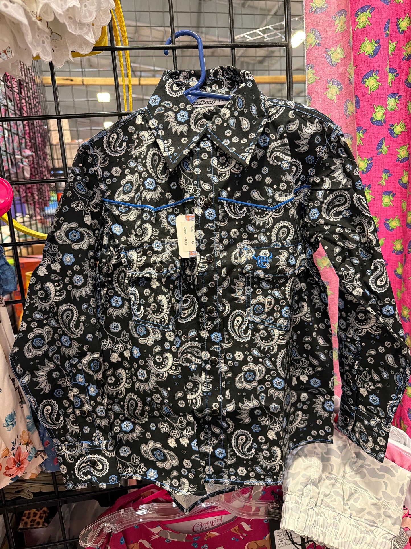 Boys Black Paisley Design L/S Print Shirt by Cowboy Hardware