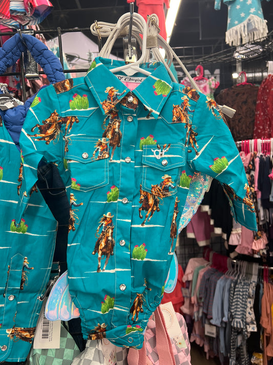 Girls Vintage Cowgirl Romper or L/S Print Shirt by Cowboy Hardware