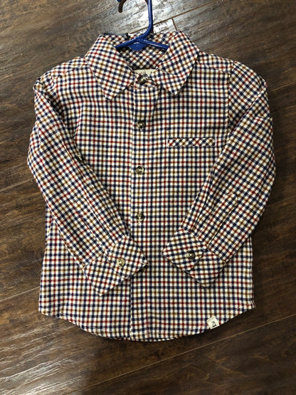 Boys Navy Blue/Rust/Brown Plaid Onesie or Shirt by Me & Henry