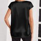 Ladies V Neck Short Sleeve Satin Blouse with Relaxed Fit-Black