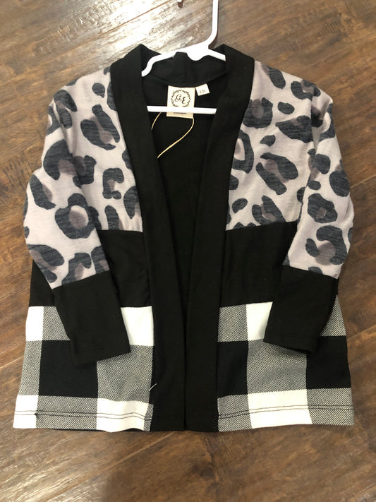 Girls Animal Print/Black Plaid Open Front Cardigan by Grace & Emma