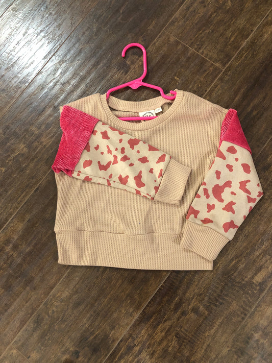 Girls Tan Top w/Animal Print Sleeves by Grace & Emma