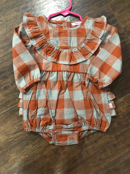 Girls Hadlee Plaid L/S Ruffle Hem Romper or Dress by RuffleButts