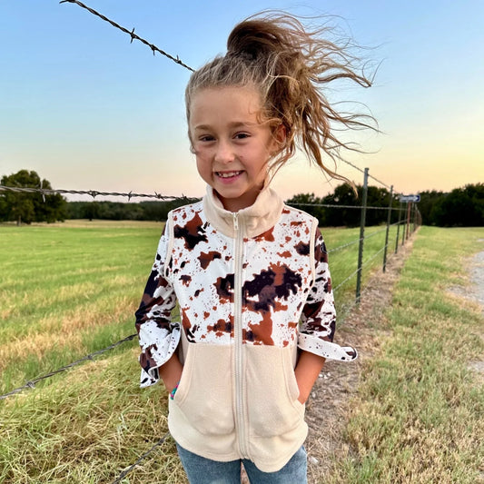 Girls Cowprint Fleece Vest by Shea Baby