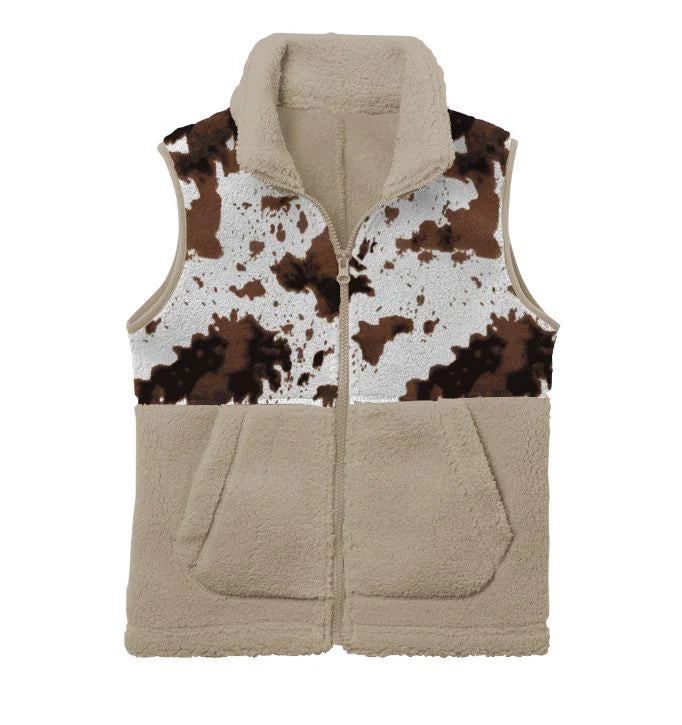 Girls Cowprint Fleece Vest by Shea Baby
