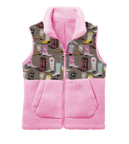 Girls Boot Print Fleece Vest by Shea Baby
