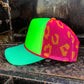 Ladies Neon Leopard Magna Pony Mesh Trucker Hat