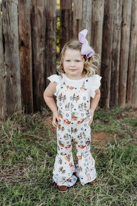 Girls Pink Vintage Cowgirl Bell Overalls by Shea Baby