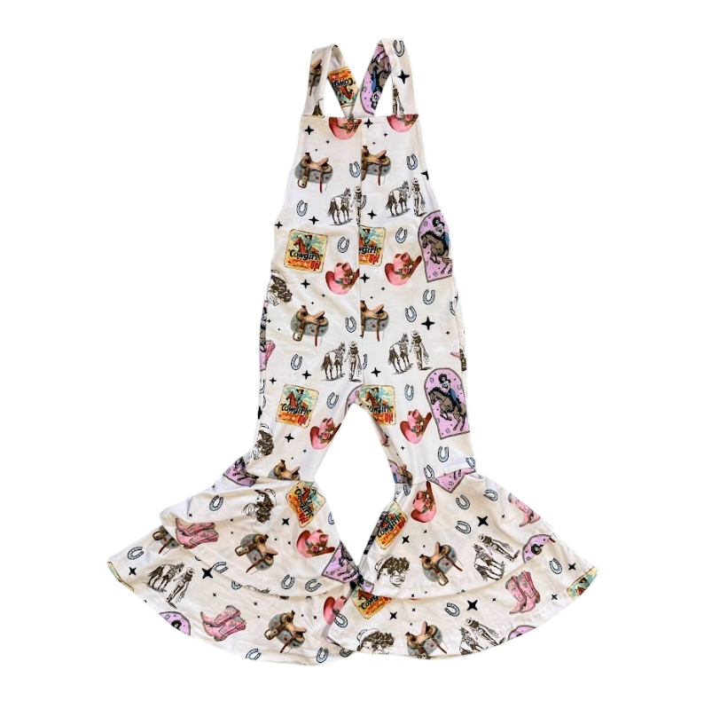 Girls Pink Vintage Cowgirl Bell Overalls by Shea Baby