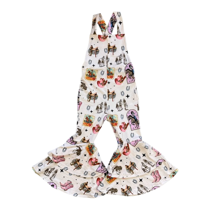 Girls Pink Vintage Cowgirl Bell Overalls by Shea Baby