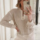 Ladies Zipper Half Open Hollow Long Sleeve Top