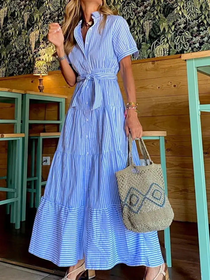 Ladies Casual Loose Striped Short Sleeve Dress