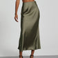 Ladies Solid Color Glossy Mid Length Skirt