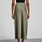 Ladies Solid Color Glossy Mid Length Skirt