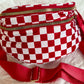 Ladies Farah Checkered Print Wide Strap Crossbody Bag-Red/White