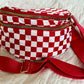Ladies Farah Checkered Print Wide Strap Crossbody Bag-Red/White