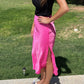 Ladies Medium Weight Satin Midi Skirt with Side Slit and Side Zipper by Umgee
