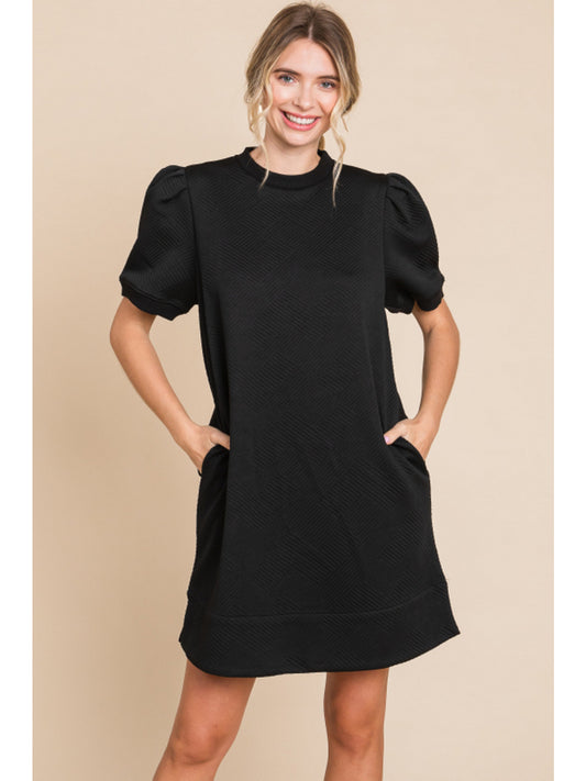 Ladies Jodifl Textured Dress With U-Neck - Black