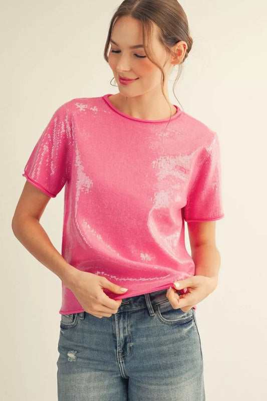 Ladies Tiny Sequins Covered Sweater by JODIFL - Bubble Gum