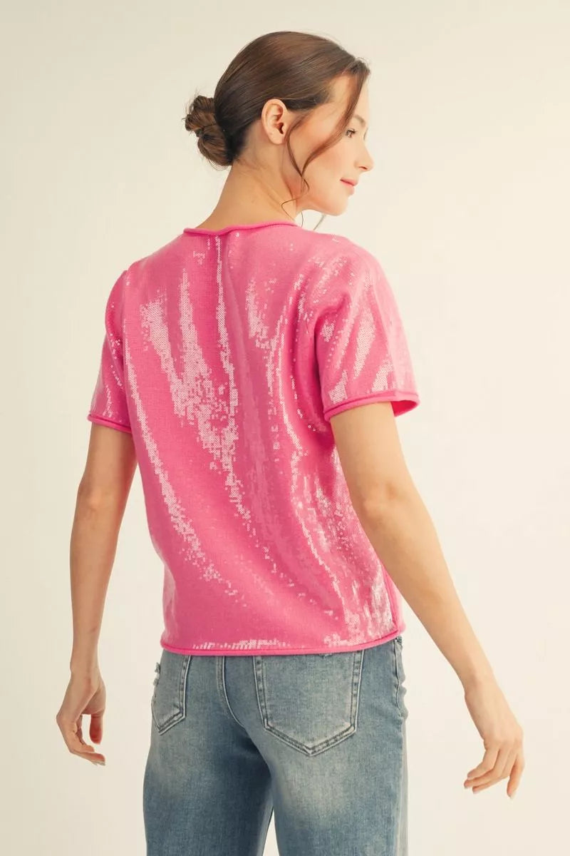 Ladies Tiny Sequins Covered Sweater by JODIFL - Bubble Gum