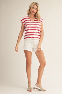 Ladies Red & Off-White Striped Sweater by JODIFL