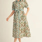 Ladies Short Sleeve Button Down Floral Midi Dress-Natural Mix