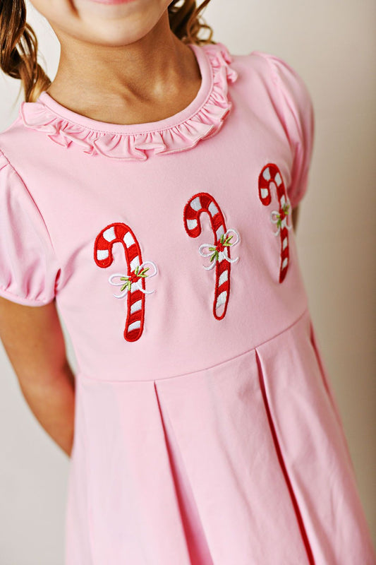 Girls Pink Dress with Candy Canes by Swoon