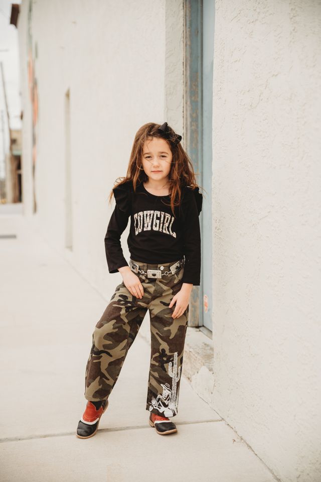 Girls Camo Cowgirl Graphic LS Onesie or Shirt by Shea Baby