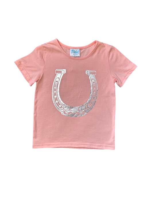Girls Pink Horseshoe Short Sleeve Tee by Shea Baby