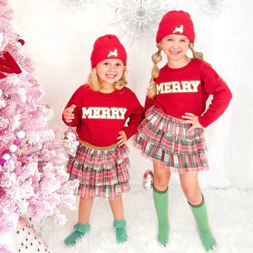 Girls Sweet Wink Merry Patch Sweatshirt-Red