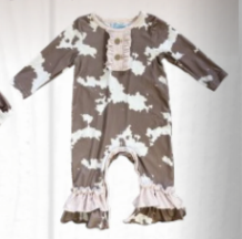 Girls Brown Cowprint Long Sleeve Romper by Shea Baby
