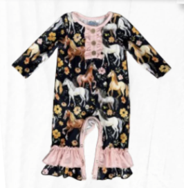 Girls Horsing Around Long Sleeve Romper by Shea Baby