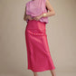 Ladies Elastic Band Midi Skirt-Pink and Red