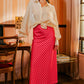 Ladies Elastic Band Midi Skirt-Pink and Red