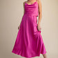 Ladies Satin Flare Midi Skirt-Magenta