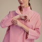 Ladies Stand Neck Dolman Sleeves Shirt-Red