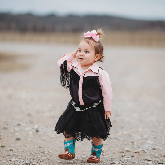 Girls Pink Vintage Pearl Snap Onesie or Shirt by Shea Baby