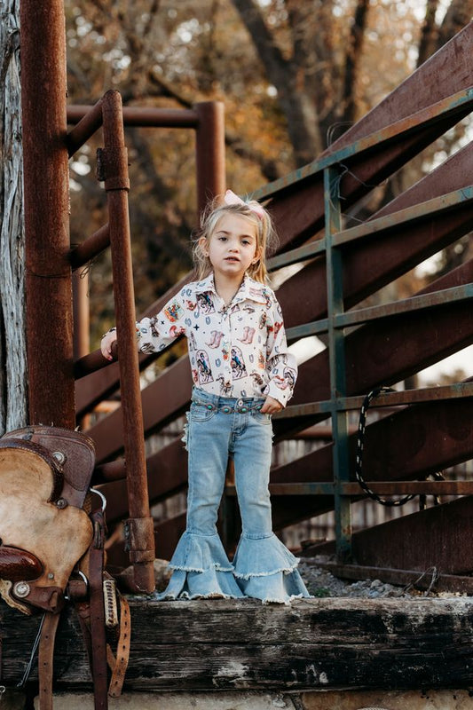 Girls Pink Vintage Cowgirl Pearl Snap Onesie or Shirt by Shea Baby