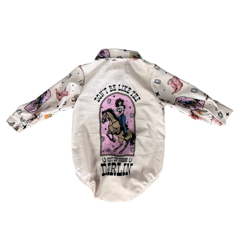 Girls Pink Vintage Cowgirl Pearl Snap Onesie or Shirt by Shea Baby