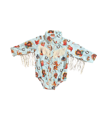 Girls Vintage CG Fringe Pearl Snap Onesie or Shirt by Shea Baby