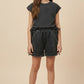 Girls Washed Side Bow Detail Knit Top-Black