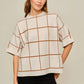 Ladies Drop Shoulder Grid Pattern Sweater With Side Slit-Cream
