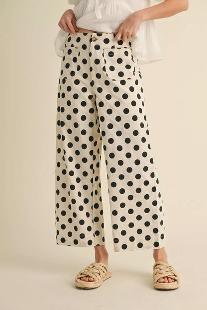 Ladies Poka Dot Print Wide Leg Pants by JODIFL - Black